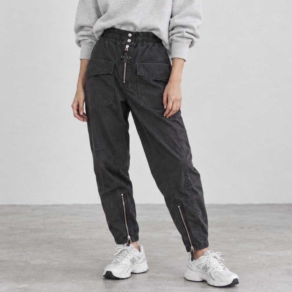 Isabel Marant Etoile Lecia Pants Womens 44/US12 Faded Black Tapered Ankle